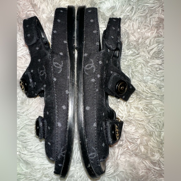 Chanel CC Logo Slingback Dad Sandals in Black Denim Size 39 - Picture 7 of 16